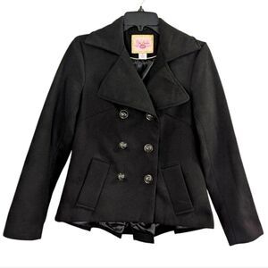 Pink Envelope Black Faux Wool Peacoat Dress Formal Jacket Womens S